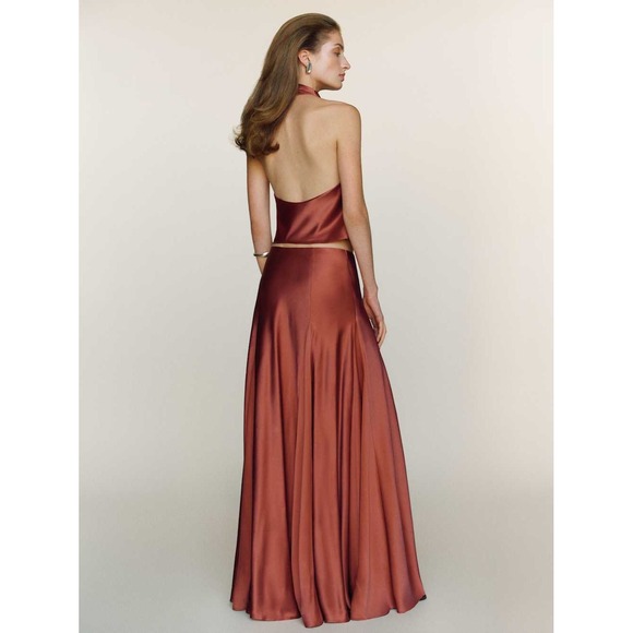 Reformation Sera Silk Two Piece Rosewood Halter & Maxi Skirt Brand New - Picture 2 of 6
